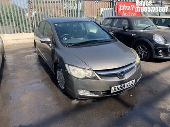 Location: Hayes - 2008 HONDA CIVIC ES IMA HYBRID 4 Door Saloon REG: BN58VLZ, Keys: No, MOT Expiry date: 09/02/2026, 1339 Hybrid Electric, Variable 1 Speed Auto Petrol/E, Former Keepers: 9