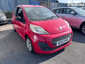Location: Belvedere - 2012 PEUGEOT 107 ACCESS 3 Door Hatchback REG: MT12FVH, Keys: No, MOT Expiry date: 31/08/2025, 998 Petrol, 5 Speed Manual Petrol, Former Keepers: 3