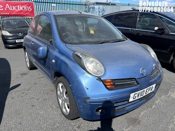 Location: Belvedere - 2010 NISSAN MICRA N-TEC 3 Door Hatchback REG: GV10EPA, Keys: No, MOT Expiry date: 22/12/2025, 1240 Petrol, 5 Speed Manual Petrol, Former Keepers: 6
