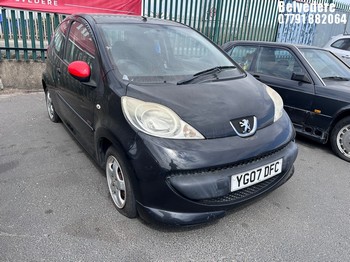 Location: Belvedere - 2007 PEUGEOT 107 SPORT XS 3 Door Hatchback REG: YG07DFC, Keys: No, MOT Expiry date: 04/11/2026, 998 Petrol, 5 Speed Manual Petrol, Former Keepers: 5