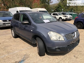 Location: Brentwood - 2008 NISSAN QASHQAI VISIA 2WD 5 Door Hatchback REG: SL08MLY, Keys: No, MOT Expiry date: 19/05/2026, 1598 Petrol, 5 Speed Manual Petrol, Former Keepers: 9