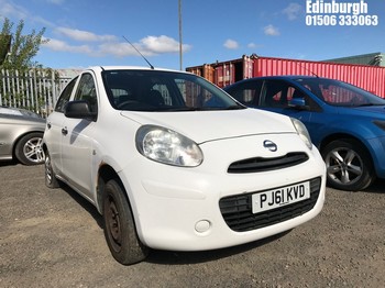 Location: Edinburgh - 2011 NISSAN MICRA VISIA 5 Door Hatchback REG: PJ61KVD, Keys: No, MOT Expiry date: 03/09/2025, 1198 Petrol, 5 Speed Manual Petrol, Former Keepers: 5