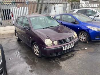 Location: Hayes - 2003 VOLKSWAGEN POLO S 5 Door Hatchback REG: RK03YMJ, Keys: No, MOT Expiry date: 22/11/2025, 1390 Petrol, 5 Speed Manual Petrol, Former Keepers: 3