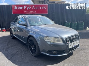 Location: Stapleford - 2007 AUDI A4 S LINE SE TDI 4 Door Saloon REG: YE57FFG, Keys: Yes, MOT Expiry date: 14/07/2026, 1986 Diesel, 6 Speed Manual Diesel, Former Keepers: 11