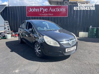 Location: Stapleford - 2007 VAUXHALL CORSA CLUB A/C 5 Door Hatchback REG: AP07ZJZ, Keys: Yes, MOT Expiry date: 10/04/2027, 1364 Petrol, 5 Speed Manual Petrol, Former Keepers: 5