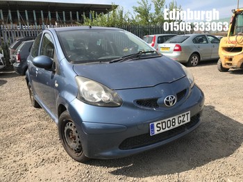Location: Edinburgh - 2008 TOYOTA AYGO BLUE VVT-I 5 Door Hatchback REG: SO08GZT, Keys: No, MOT Expiry date: 15/06/2025, 998 Petrol, 5 Speed Manual Petrol, Former Keepers: 3