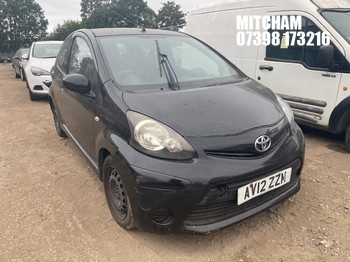 Location: Mitcham - 2012 TOYOTA AYGO VVT-I ICE 3 Door Hatchback REG: AV12ZZM, Keys: No, MOT Expiry date: 02/07/2026, 998 Petrol, 5 Speed Manual Petrol, Former Keepers: 7