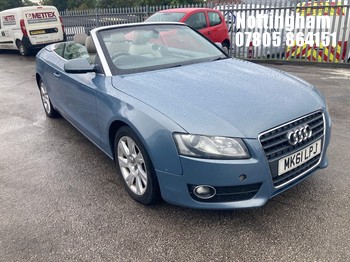 Location: Nottingham - 2011 AUDI A5 SE TDI CONVERTIBLE REG: MK61LPJ, 1968cc DIESEL, 6 SPEED MANUAL DIESEL, Former Keepers: 5, Keys: Yes, MOT Expiry date: 04/07/2027
