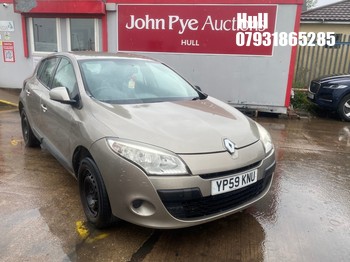 Location: Hull - 2009 RENAULT MEGANE EXPRESSION VVT 100 5 Door Hatchback REG: YP59KNU, Keys: No, MOT Expiry date: 09/10/2026, 1598 Petrol, 5 Speed Manual Petrol, Former Keepers: 8