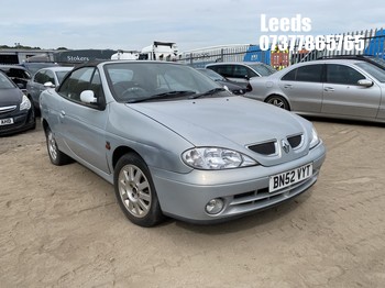 Location: Leeds - 2002 RENAULT MEGANE DYNAMIQUE+ CABRIO Convertible REG: BN52VYT, Keys: No, MOT Expiry date: 30-07-2026, 1598 Petrol, 5 Speed Manual Petrol, Former Keepers: 11