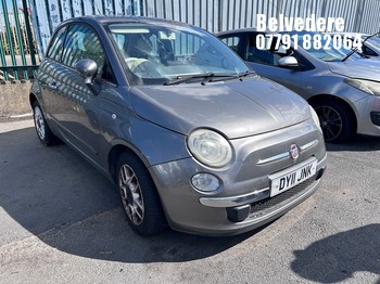 Location: Belvedere - 2011 FIAT 500 LOUNGE 3 Door Hatchback REG: DY11JNK, Keys: No, MOT Expiry date: 03/05/2024, 1242 Petrol, 5 Speed Manual Petrol, Former Keepers: 6
