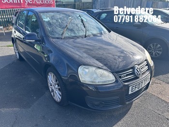 Location: Belvedere - 2007 VOLKSWAGEN GOLF GT TSI 170 5 Door Hatchback REG: EF07TPX, Keys: No, MOT Expiry date: 03/06/2027, 1390 Petrol, 6 Speed Manual Petrol, Former Keepers: 2