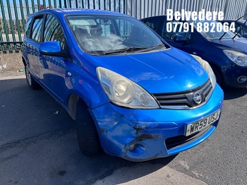 Location: Belvedere - 2010 NISSAN NOTE ACENTA MPV REG: WR59USJ, Keys: No, MOT Expiry date: 28/06/2026, 1386 Petrol, 5 Speed Manual Petrol, Former Keepers: 6