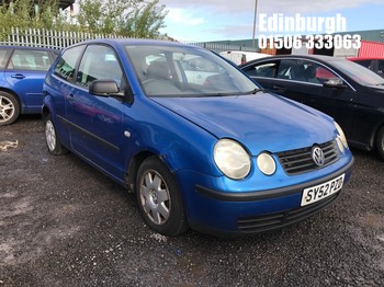 Location: Edinburgh - 2003 VOLKSWAGEN POLO S 3 Door Hatchback REG: SY52PZD, Keys: No, MOT Expiry date: 17/05/2025, 1198 Petrol, 5 Speed Manual Petrol, Former Keepers: 5