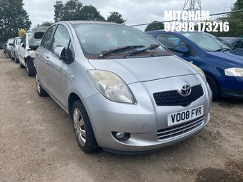 Location: Mitcham - 2008 TOYOTA YARIS T3 5 Door Hatchback REG: VO08FVR, Keys: No, MOT Expiry date: 01/08/2025, 1296 Petrol, 5 Speed Manual Petrol, Former Keepers: 6