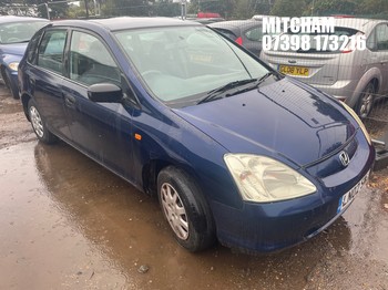 Location: Mitcham - 2002 HONDA CIVIC MAX 5 Door Hatchback REG: LN02SWJ, Keys: No, MOT Expiry date: 25/01/2027, 1396 Petrol, 5 Speed Manual Petrol, Former Keepers: 4