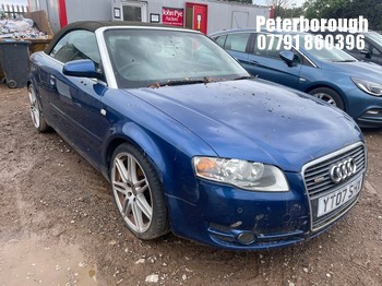 Location: Peterborough - 2007 AUDI A4 TDI 140 Convertible REG: YT07SHX, Keys: No, MOT Expiry date: 11/03/2022, 1986 Diesel, 6 Speed Manual Diesel, Former Keepers: 4
