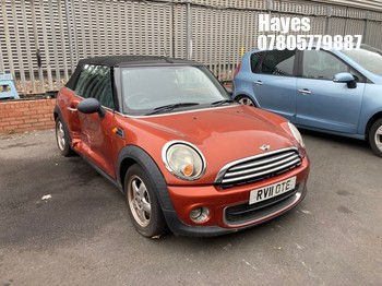 Location: Hayes - 2011 MINI ONE Convertible REG: RV11OTE, Keys: No, MOT Expiry date: 18/12/2025, 1598 Petrol, 6 Speed Manual Petrol, Former Keepers: 6
