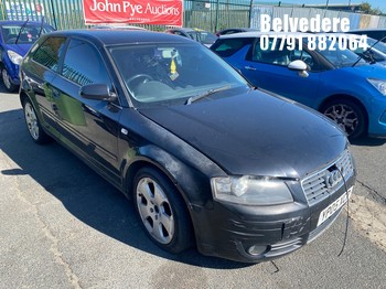 Location: Belvedere - 2005 AUDI A3 SPORT FSI 3 Door Hatchback REG: YP05XCR, Keys: No, MOT Expiry date: 08/08/2026, 1595 Petrol, 6 Speed Manual Petrol, Former Keepers: 7