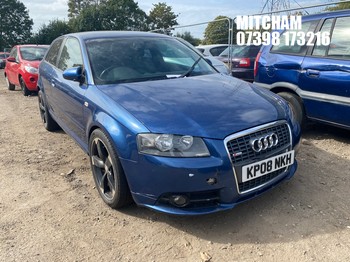Location: Mitcham - 2008 AUDI A3 S LINE TFSI 3 Door Hatchback REG: KP08NKH, Keys: No, MOT Expiry date: 29/01/2026, 1390 Petrol, 6 Speed Manual Petrol, Former Keepers: 8