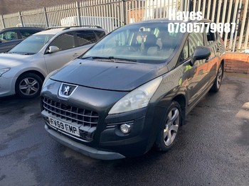 Location: Hayes - 2009 PEUGEOT 3008 ACTIVE HDI 5 Door Hatchback REG: FV59FMP, Keys: No, MOT Expiry date: 02/05/2026, 1560 Diesel, 6 Speed Manual Diesel, Former Keepers: 8