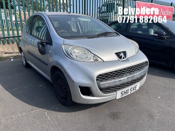 Location: Belvedere - 2011 PEUGEOT 107 URBAN 3 Door Hatchback REG: SH11SVE, Keys: No, MOT Expiry date: 12/02/2026, 998 Petrol, 5 Speed Manual Petrol, Former Keepers: 2