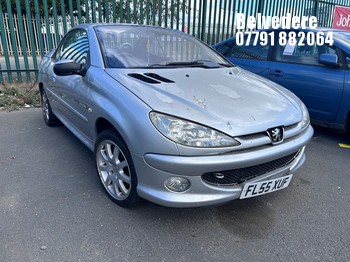 Location: Belvedere - 2005 PEUGEOT 206 CC QUIKSILVER Convertible REG: FL55XUF, Keys: No, MOT Expiry date: 27/01/2026, 1587 Petrol, MANUAL, Former Keepers: 10