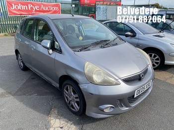 Location: Belvedere - 2005 HONDA JAZZ SE SPORT CVT 5 Door Hatchback REG: OE05XSO, Keys: No, MOT Expiry date: 31/10/2026, 1339 Petrol, Variable Speed Auto Petrol, Former Keepers: 9
