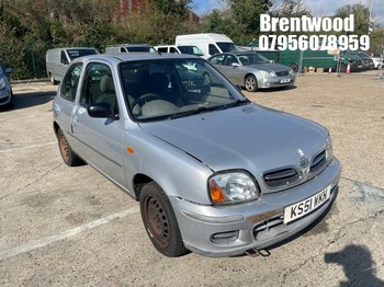Location: Brentwood - 2002 NISSAN MICRA S 3 Door Hatchback REG: KS51WKH, Keys: No, MOT Expiry date: 15/11/2025, 998 Petrol, 5 Speed Manual Petrol, Former Keepers: 6