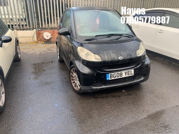 Location: Hayes - 2008 SMART FORTWO PURE 71 AUTO Coupe REG: BG08YEL, Keys: No, MOT Expiry date: 03/01/2027, 999 Petrol, 5 Speed Auto Petrol, Former Keepers: 10