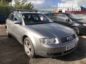 Location: Edinburgh - 2003 AUDI A4 TDI SE Estate REG: MT03VHW, Keys: No, MOT Expiry date: 03/02/2027, 1896 Diesel, 5 Speed Manual Diesel, Former Keepers: 7
