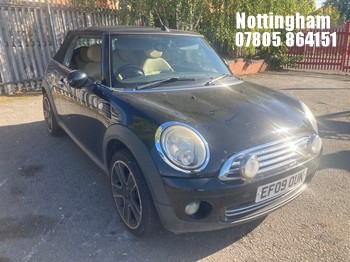 Location: Nottingham - 2009 MINI COOPER Convertible REG: EF09OUK, Keys: No, MOT Expiry date: 24/10/2026, 1598 Petrol, 6 Speed Manual Petrol, Former Keepers: 4