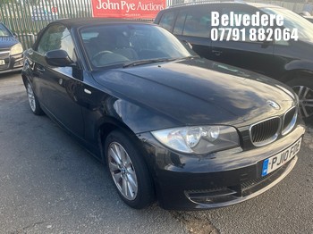 Location: BELVEDERE - 2010 BMW 118D ES Convertible REG: PJ10FDE, 1995cc Diesel, 6 Speed Manual Diesel, Former Keepers: 4, Keys: No, MOT: Expiry date25.09.2026