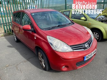 Location: Belvedere - 2009 NISSAN NOTE N-TEC MPV REG: ND59HHW, Keys: No, MOT Expiry date: 18/06/2026, 1386 Petrol, 5 Speed Manual Petrol, Former Keepers: 3