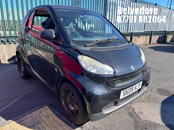 Location: Belvedere - 2009 SMART FORTWO PURE MHD AUTO Coupe REG: SK09VJY, Keys: No, MOT Expiry date: 16/06/2026, 999 Petrol, 5 Speed Auto Petrol, Former Keepers: 9