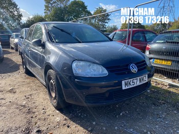 Location: Mitcham - 2007 VOLKSWAGEN GOLF S 80 5 Door Hatchback REG: MK57WMZ, Keys: No, MOT Expiry date: 20/08/2027, 1390 Petrol, 5 Speed Manual Petrol, Former Keepers: 5