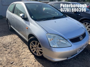 Location: Peterborough - 2002 HONDA CIVIC VTEC SE SPORT 3 Door Hatchback REG: GN52YSW, Keys: No, MOT Expiry date: 04/01/2026, 1590 Petrol, 5 Speed Manual Petrol, Former Keepers: 6