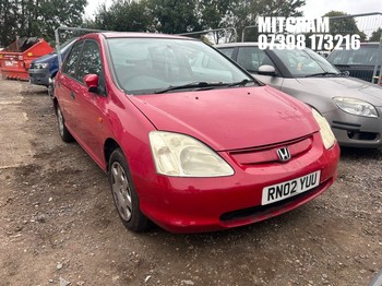 Location: Mitcham - 2002 HONDA CIVIC SE AUTO 5 Door Hatchback REG: RN02YUU, Keys: No, MOT Expiry date: 31/01/2027, 1590 Petrol, 4 Speed Auto Petrol, Former Keepers: 9
