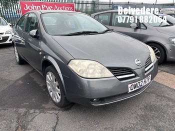 Location: Belvedere - 2002 NISSAN PRIMERA SVE 4 Door Saloon REG: OW02HTF, Keys: No, MOT Expiry date: 02/10/2026, 1769 Petrol, 5 Speed Manual Petrol, Former Keepers: 4