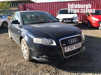 Location: Edinburgh - 2007 AUDI A4 S LINE TDI 140 AUTO 4 Door Saloon REG: FT07MDO, Keys: No, MOT Expiry date: 20/10/2026, 1968 Diesel, Variable 1 Speed Auto Diesel, Former Keepers: 5