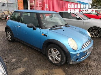 Location: Edinburgh - 2004 MINI MINI ONE 3 Door Hatchback REG: SM54WMT, Keys: No, MOT Expiry date: 07/09/2026, 1598 Petrol, 5 Speed Manual Petrol, Former Keepers: 6