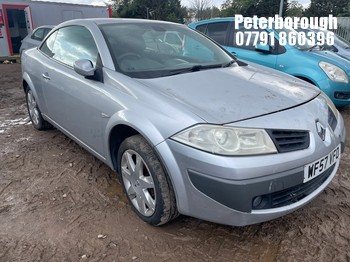 Location: Peterborough - 2007 RENAULT MEGANE DYNAMIQUE Convertible REG: WF57VFO, Keys: No, MOT Expiry date: 10/02/2027, 1598 Petrol, 5 Speed Manual Petrol, Former Keepers: 6