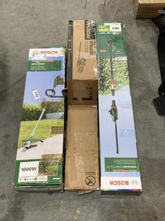 Lot 1057  
            Chesterfield SR38 - Collection or Optional Delivery Available 

                
3 X ASSORTED ITEMS TO INCLUDE BOSCH UNIVERSAL HEDGE TRIMMER (LOCATION: SR38 B7)