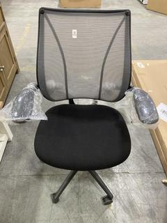 Lot 1112  
            Chesterfield SR38 - Collection or Optional Delivery Available 

                
JOHN LEWIS SWIVEL OFFICE CHAIR IN BLACK FABRIC (LOCATION: SR38 B8)