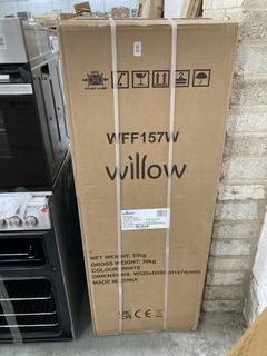 Lot 382  
            Chesterfield SR38 - Collection or Optional Delivery Available 

                
WILLOW 157L FREESTANDING 70 / 30 FRIDGE FREEZER IN WHITE - MODEL NO. WFF157W - OR...