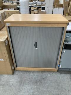 Lot 386  
            Chesterfield SR38 - Collection or Optional Delivery Available 

                
WOODEN SHUTTER CABINET IN GREY AND WOOD FINISH (LOCATION: SR38 A9)