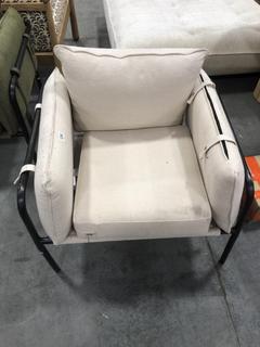 Lot 609  
            Chesterfield SR38 - Collection or Optional Delivery Available 

                
ARMCHAIR IN CREAM FABRIC WITH BLACK METAL FRAME (LOCATION: SR38 A5)