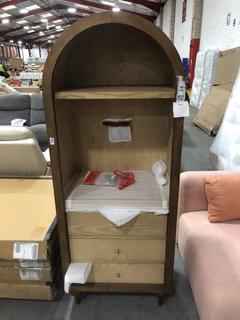 Lot 616  
            Chesterfield SR38 - Collection or Optional Delivery Available 

                
3 DRAWER WOODEN ARCHED DISPLAY UNIT IN BROWN (LOCATION: SR38 A5)