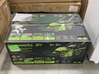 Lot 654  
            Chesterfield SR38 - Collection or Optional Delivery Available 

                
GREENWORKS 46CM 24V LAWNMOWER - ORIGINAL RRP £416 (LOCATION: SR38 A4)