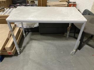 Lot 728  
            Chesterfield SR38 - Collection or Optional Delivery Available 

                
TALL BAR TABLE IN WHITE WITH GREY METAL FRAME (LOCATION: SR38 A7)